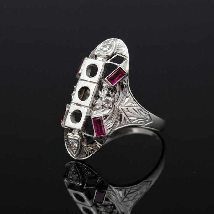 Ruby & Diamond 18k White Gold Semi Mount Ring