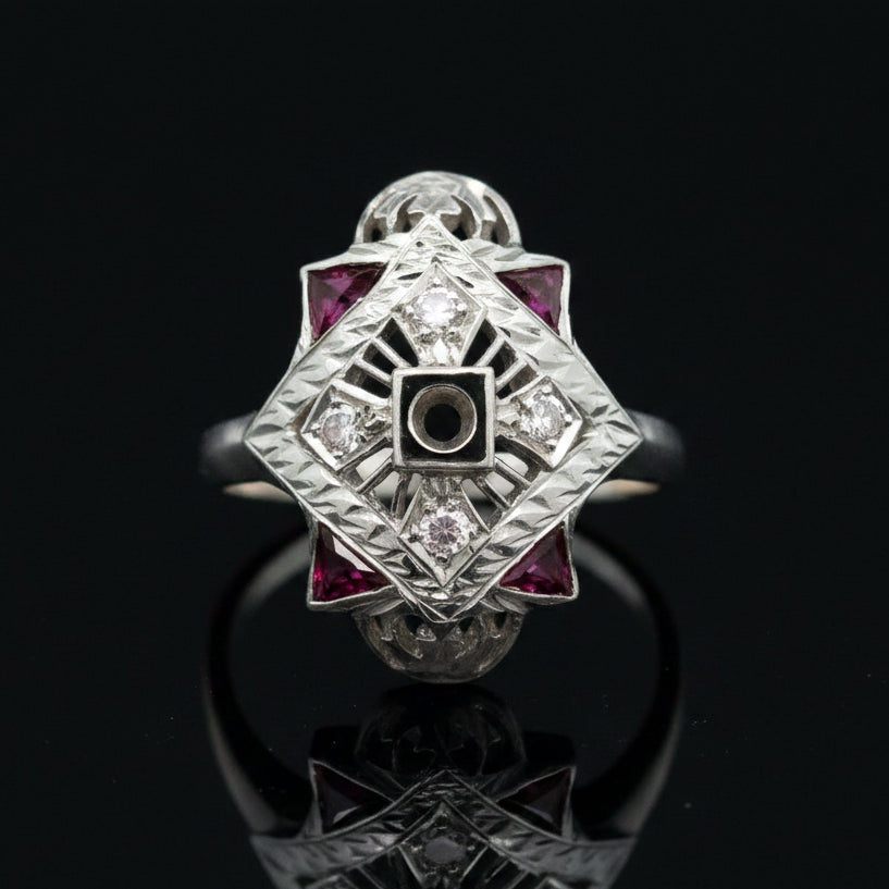 Ruby & Diamond 18k White Gold Semi Mount Ring