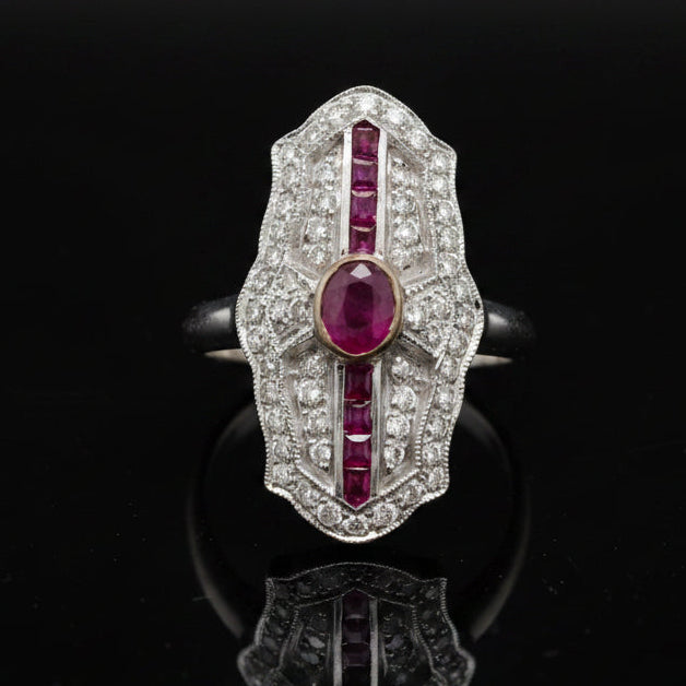 Ruby & Diamond 18k White Gold Ring