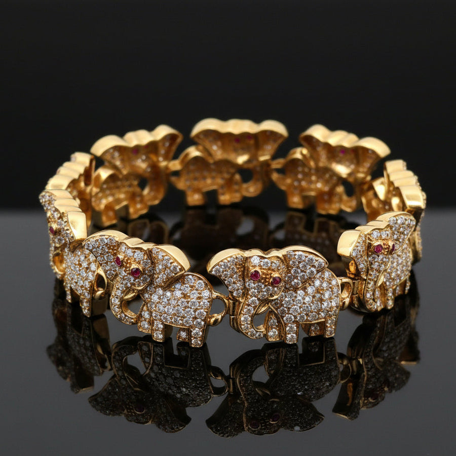 Elephant Diamond & Ruby 18K Yellow Gold Bracelet