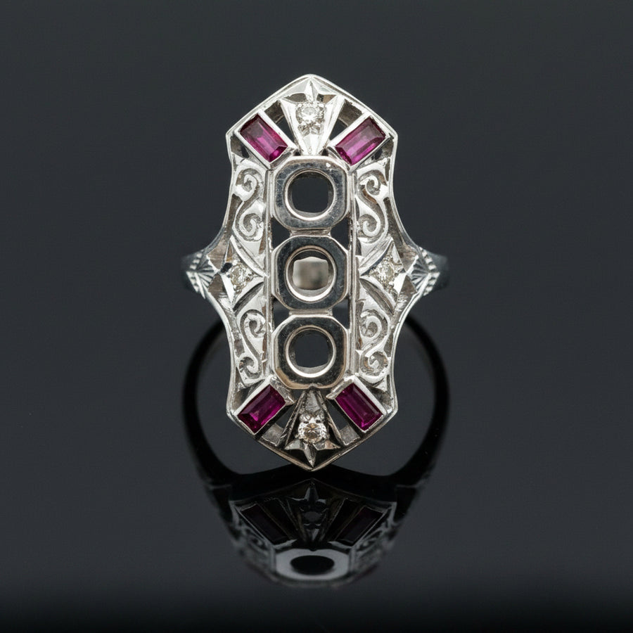 Ruby & Diamond 18k White Gold Semi Mount Ring