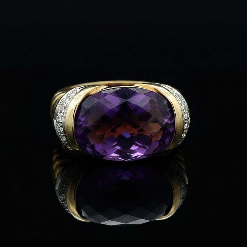 Estate Diamond & Amethsyt 14K Yellow & White Gold Ring