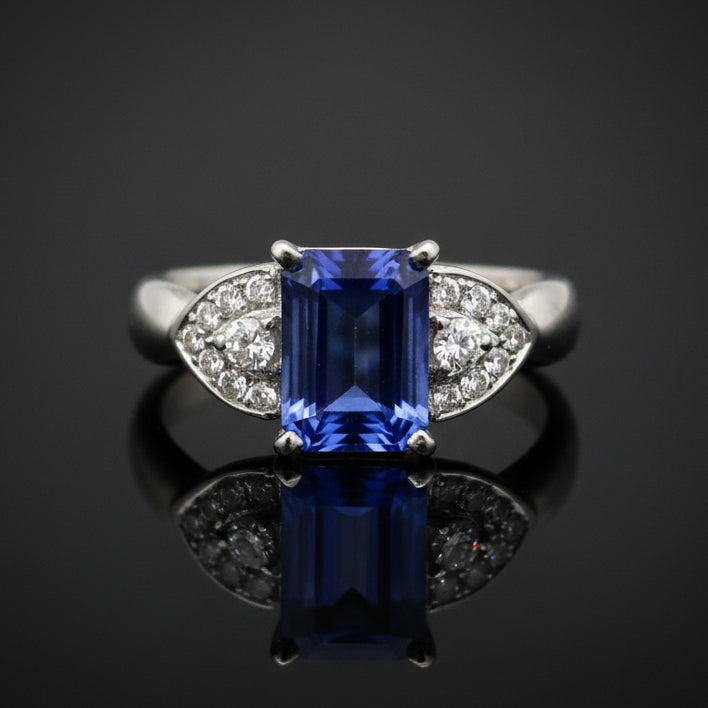 Vintage Tanzanite & Diamond Platinum Ring