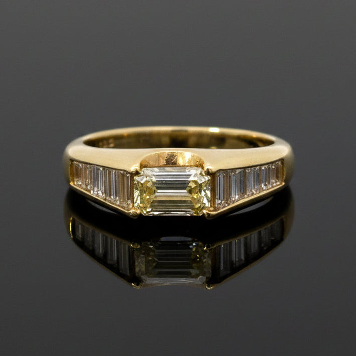 Designer Natural Fancy Yellow & White Diamond 18K Yellow Gold RingR