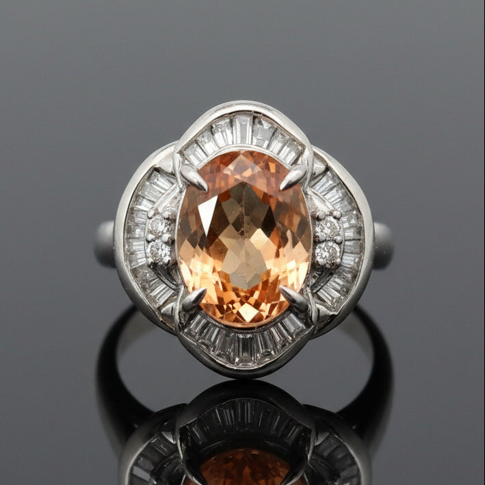 Estate Imperial Topaz & Diamond Platinum Ring