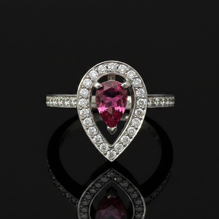 Contemporary Designer Fred Of Paris Diamond & Pink Tourmaline Platinum Ring