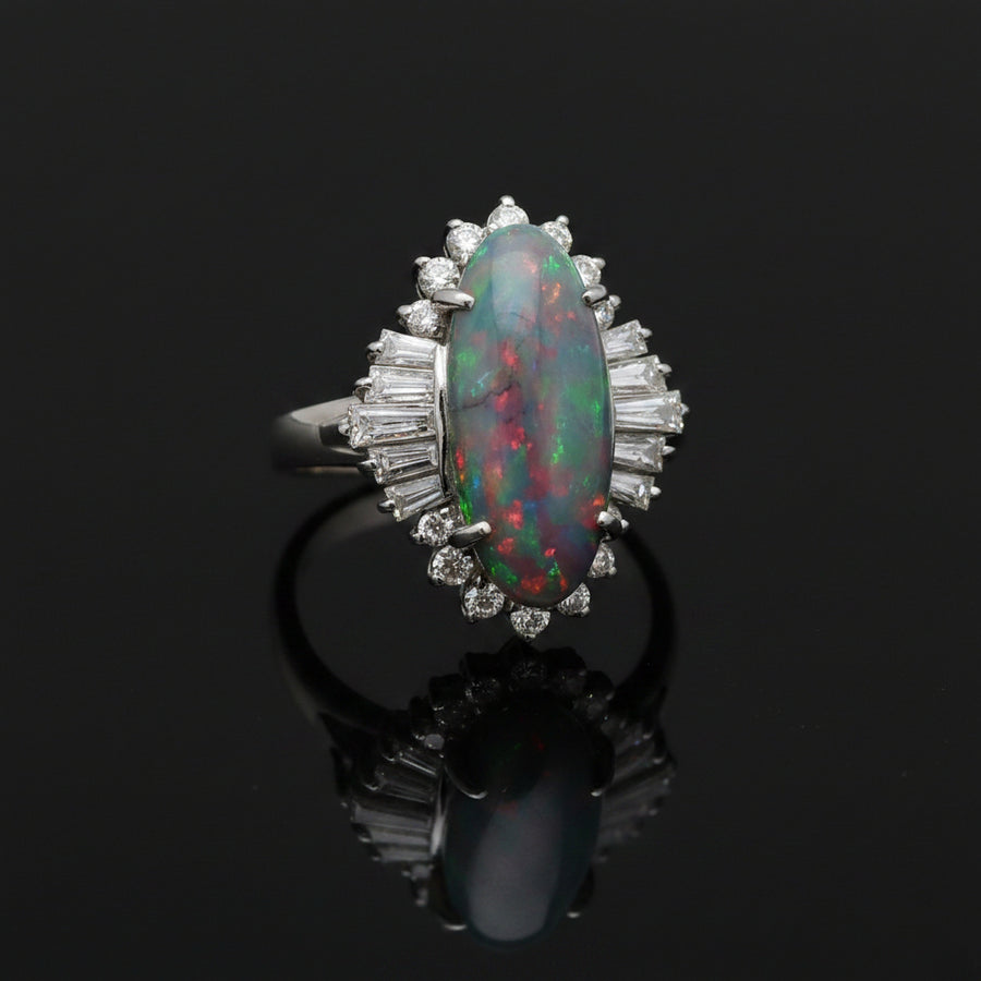 Estate Black Opal & Diamond Platinum Ring