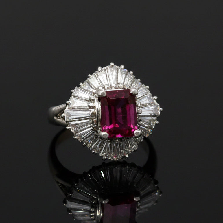 Estate Diamond & Tourmaline Platinum Ring