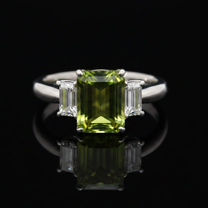 Estate Diamond & Platinum Peridot Ring