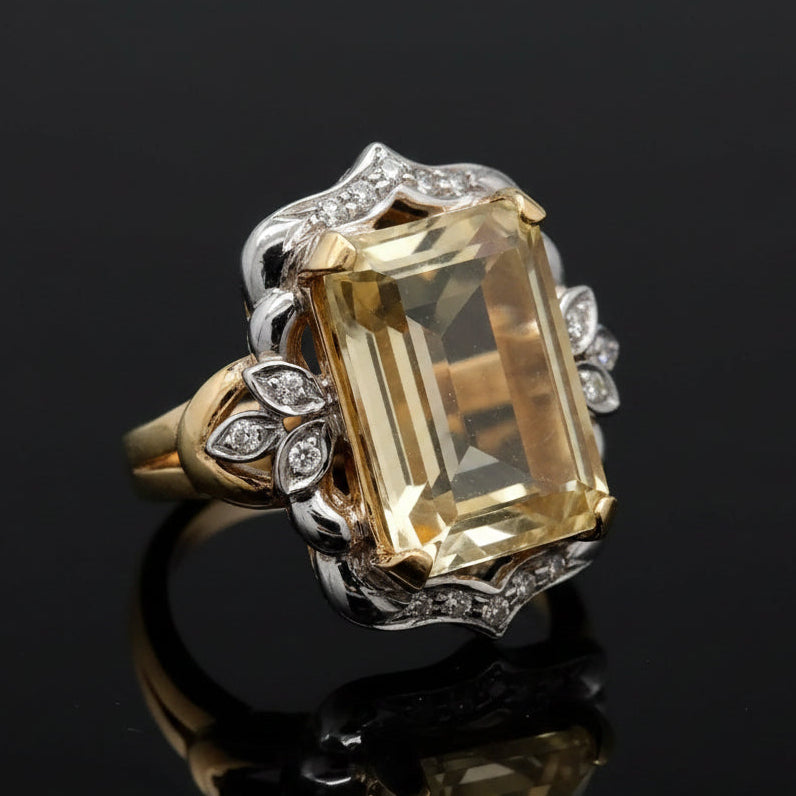 Estate 9.95ct Fine Citrine & Diamond 18K Yellow Gold Ring