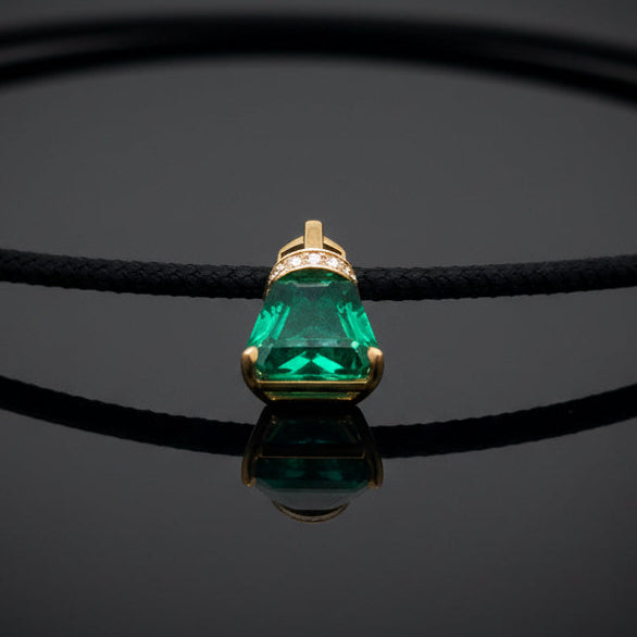 Estate Fine Zambia 4.17ct Emerald (GIA  F1) & Diamond Custom Made Necklace