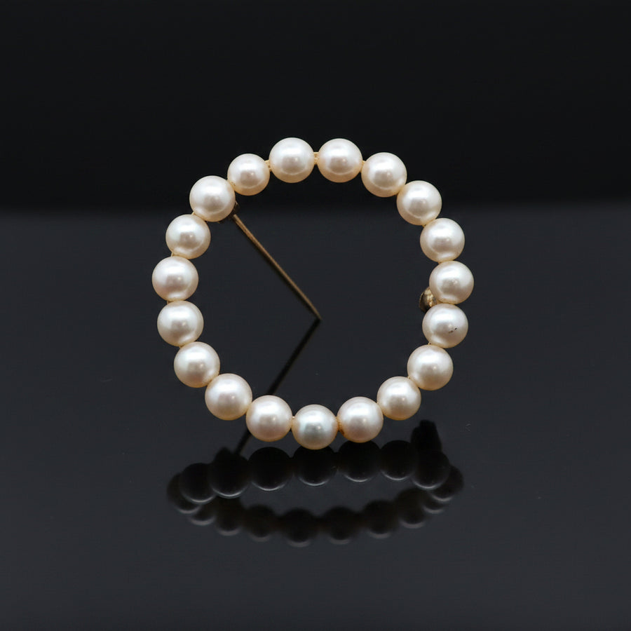 Contemporary Cultured Pearl & 14K Yellow Gold Circle Brooch