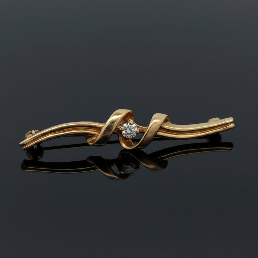 Contemporary Diamond & 14K Yellow Gold Brooch