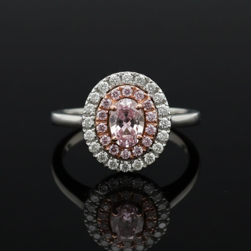 Contemporary Natural Fancy Pink Purple Diamond (GIA) and White Diamond Platinum Ring