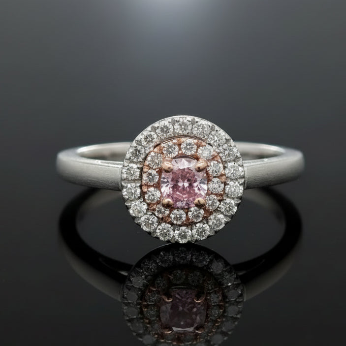 Contemporary Natural Fancy Intense Purplish Pink & White Diamond (GIA) Platinum Ring