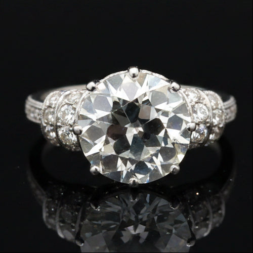 Estate Art Deco 4.54ct Old European Cut Diamond Platinum Ring (GIA)