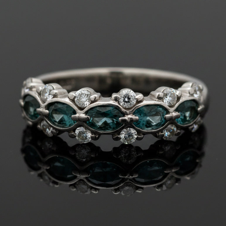 Estate Natural Color Change Alexandrite and Diamond Platinum Ring