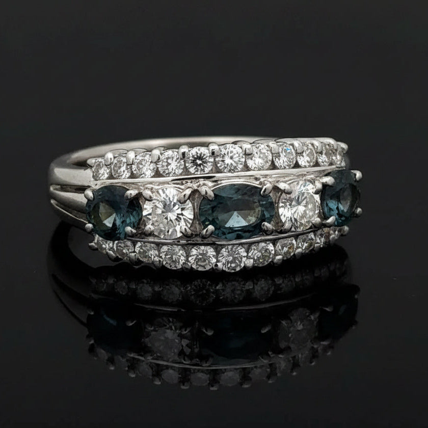 Estate Natural Color Change Alexandrite and Diamond Platinum Ring