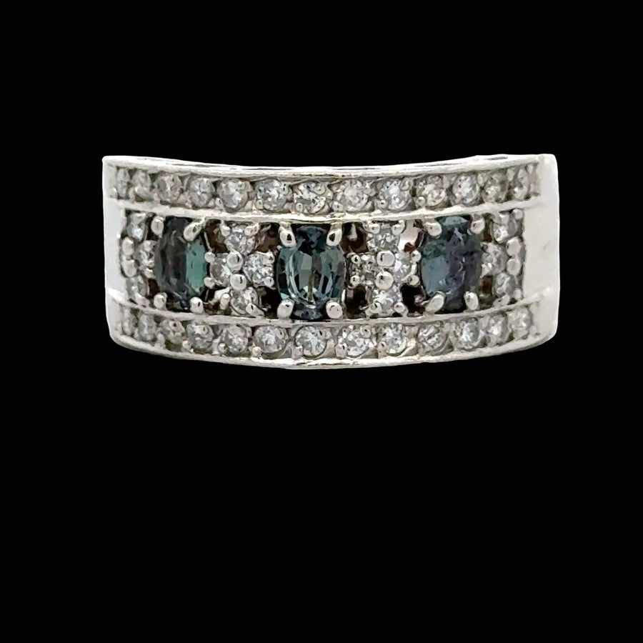Estate Color Change Alexandrite and Diamond Platinum Ring