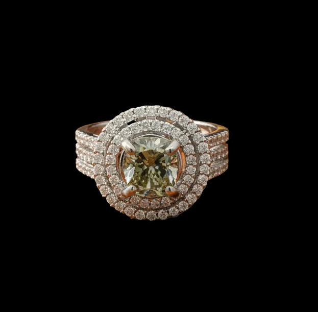 Maya Lianna 1.73 ct Natural Fancy Dark Gray-Yellowish Green Diamond 18K White Gold Ring 14737