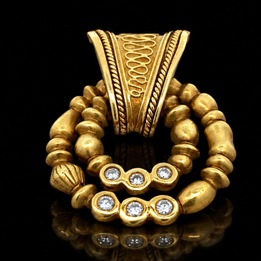 Estate Designer Diamond & 18k Yellow Gold Pendant