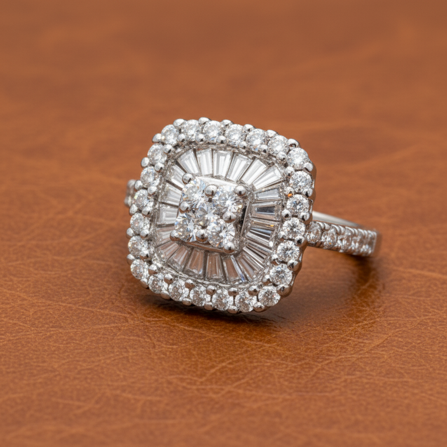 Designer Odelia Diamond 14K White Gold Cluster Ring