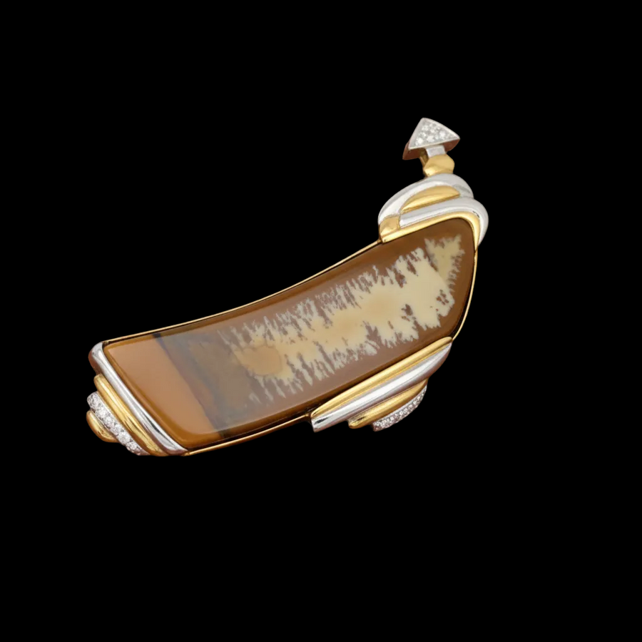 Dagon Gillespey Picture Jasper Diamond Platinum & 18K Yellow Gold Brooch