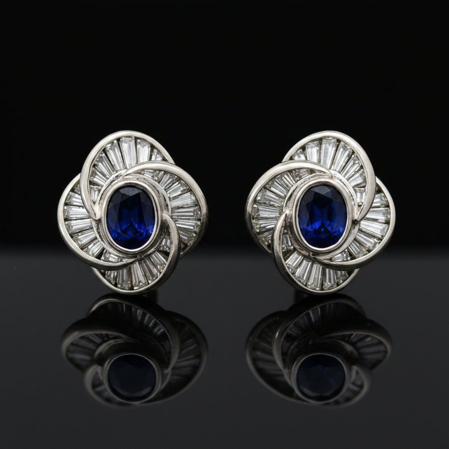 Modern 1970's No Heat Fine Sapphire and Diamond Platinum Earrings