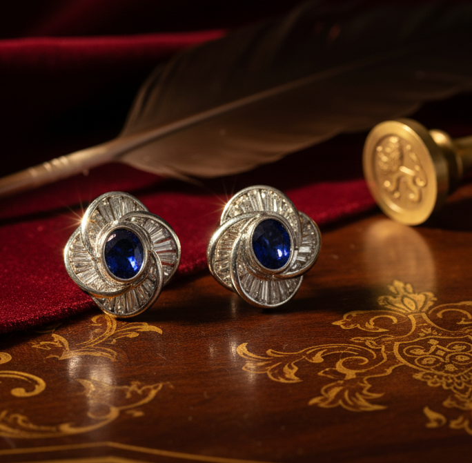 Modern 1970's No Heat Fine Sapphire and Diamond Platinum Earrings