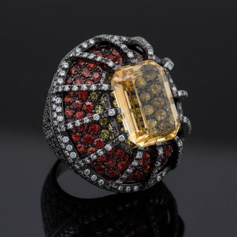 Citrine, Orange Sapphire, Diamond Designer Ring