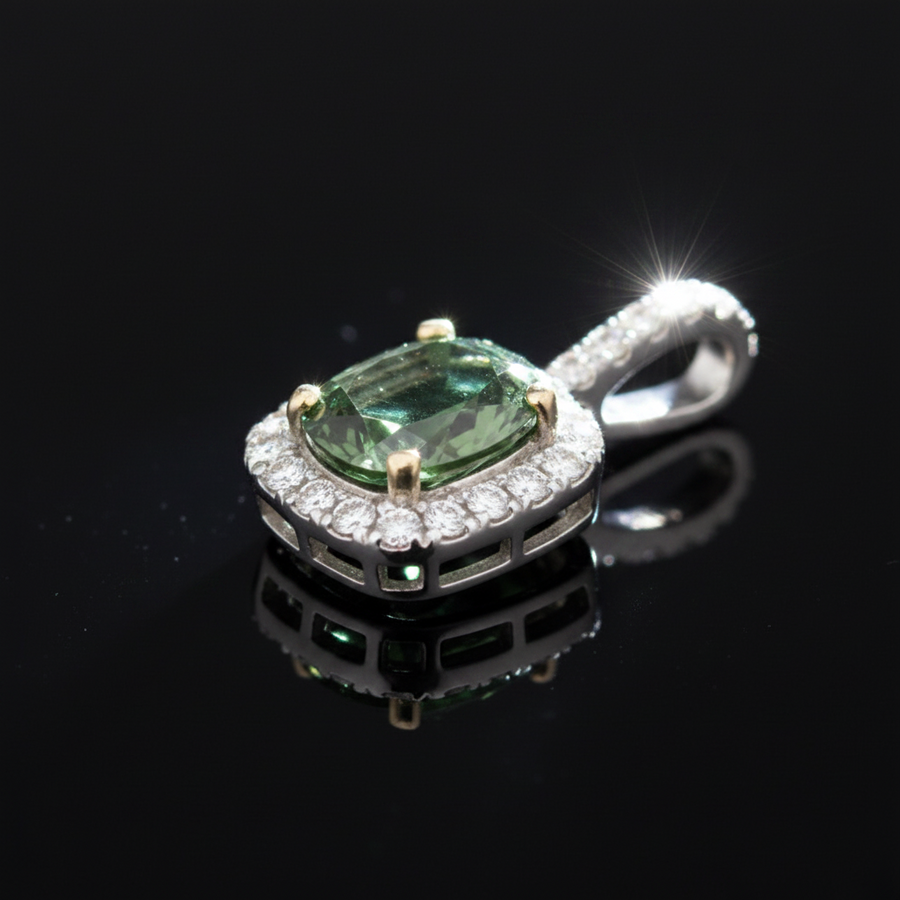 Natural Alexandrite (Color Change Bluish Green to Purple) GIA and Diamond Pendant
