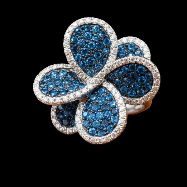 Effy Blue and White Diamond and 14K White Gold Flower Ring