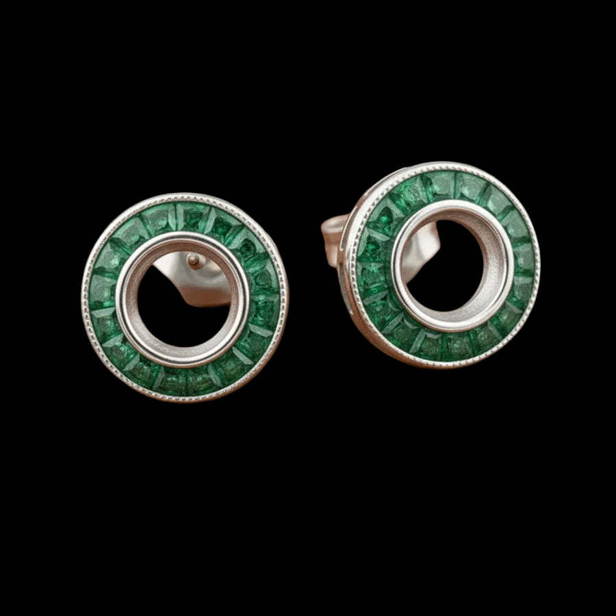 Emerald and Diamond 18K White Gold Semi Mount Earrings