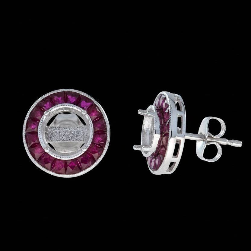 Ruby and 18K White Gold Semi Mount Earrings